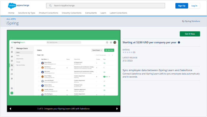 App do iSpring A integração com o Salesforce ao iSpring Learn LMS