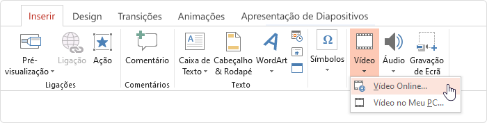 Inserindo um vídeo online