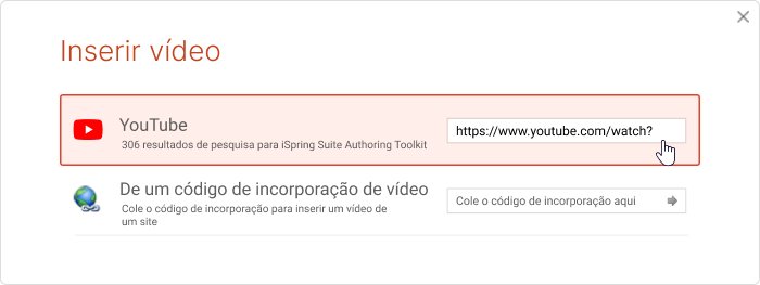 Colando o link para um vídeo do YouTube