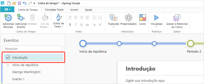 Adicionando uma introdução na linha do tempo