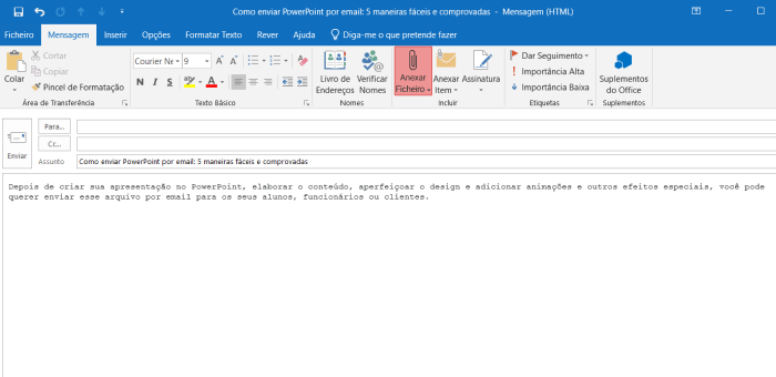 Como enviar um PowerPoint grande por email como anexo