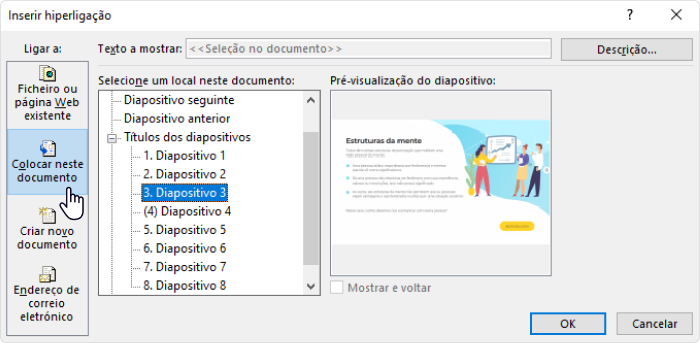 como inserir link no powerpoint: adicionando um hiperlink a um slide específico