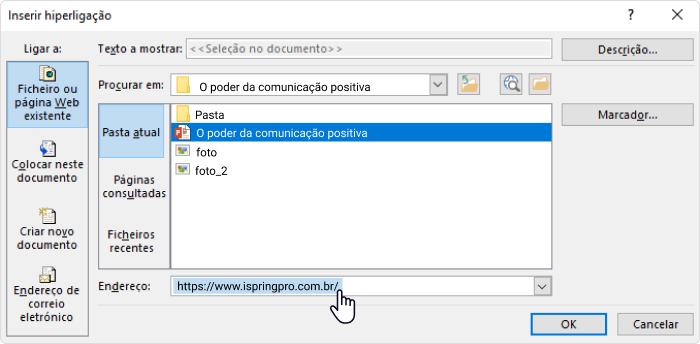 Hiperlink para página da web no PowerPoint