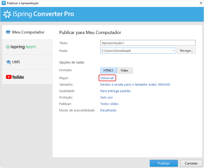Player Universal do iSpring Converter Pro