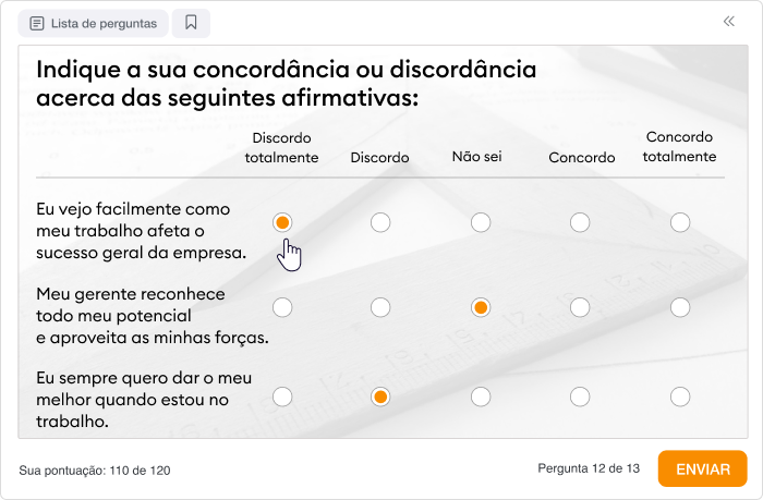 Exemplo de pergunta com a Escala Likert