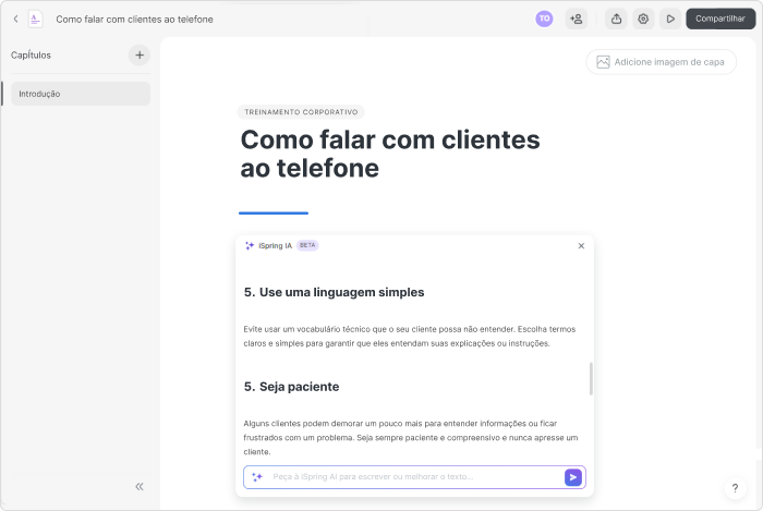 O assistente de IA gerando um texto