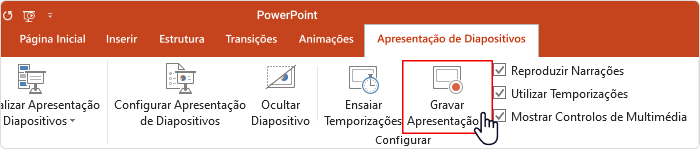 Botão Gravar Apresentação no PowerPoint Como colocar áudio no PowerPoint