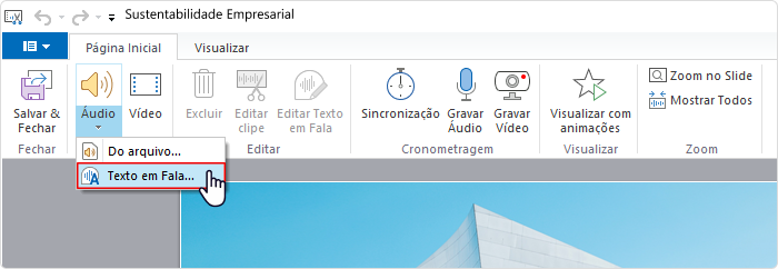 Botão Texto em Fala Gerenciando narração