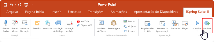 Botão Publicar Exportando uma apresentação