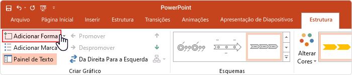 Botão Adicionar Forma Elementos da linha do tempo no PowerPoint