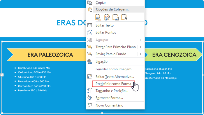 Convertendo o SmartArt em Formas Convertendo em Formas com o mouse PowerPoint 2019