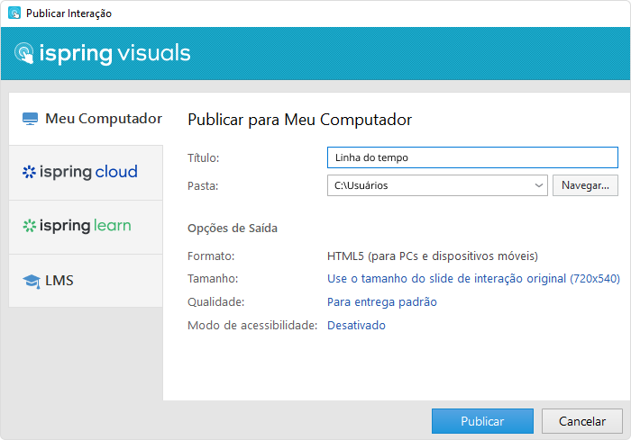 Publicando Interação no iSpring Suite Publicando Interação