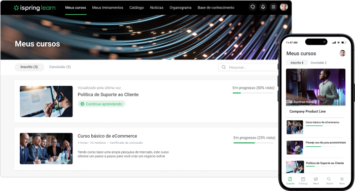Cursos disponíveis em qualquer dispositivo Processo de onboarding organizado com iSpring Learn