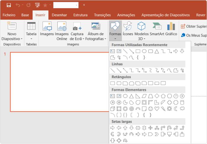 Inserindo formas no PowerPoint