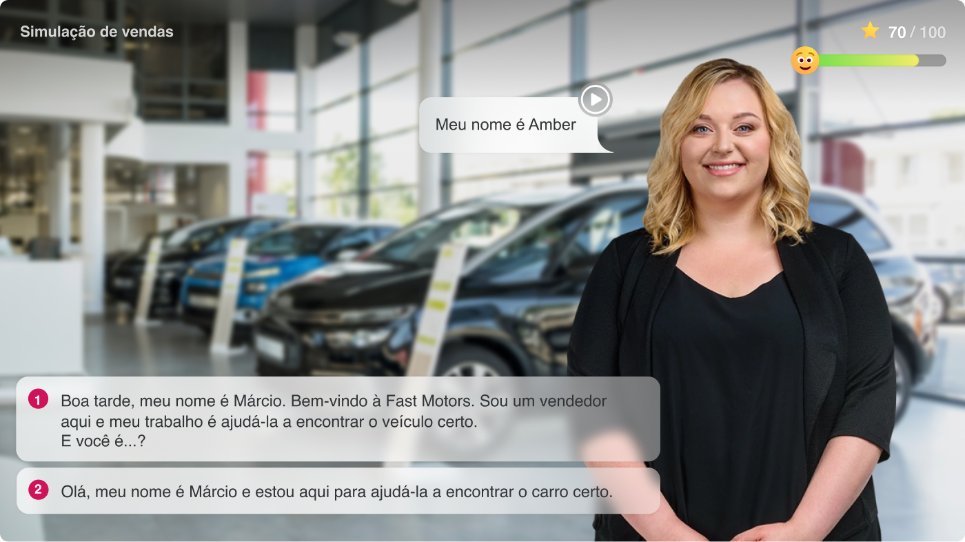 Simulação de diálogo criada no iSpring Suite Simulação de vendas com utilização de personagens