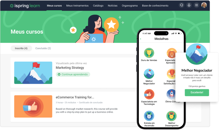 Rankings e medalhas no iSpring Learn Gamificação no iSpring Learn