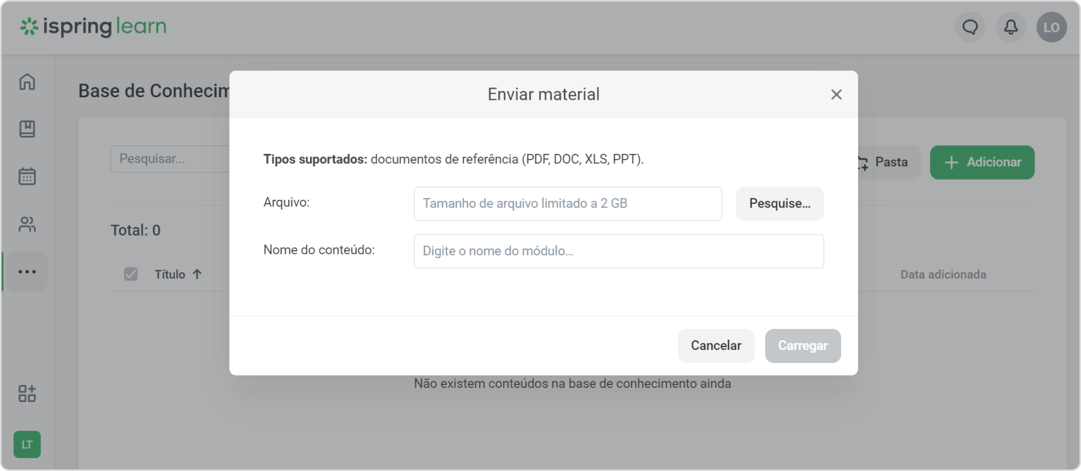 Carregue relatórios, trabalhos e dados diversos da sua equipe com iSpring Learn em alguns cliques. Carregue relatórios, trabalhos e dados diversos da sua equipe com iSpring Learn em alguns cliques.
