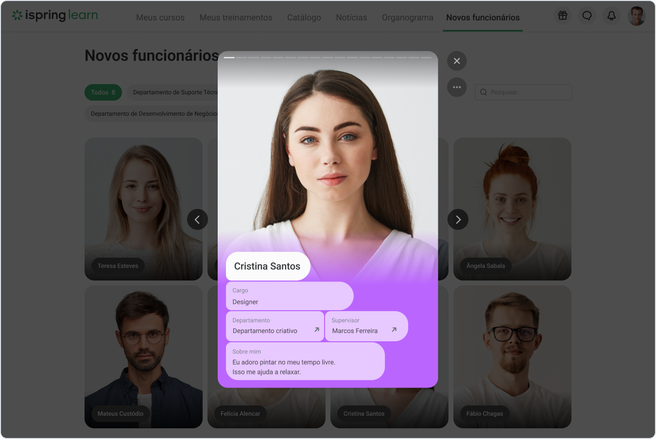 Cartão com informações de colaborador no iSpring Learn LMS Cartão com informações de colaborador no iSpring Learn LMS