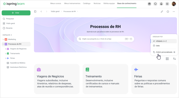 Ordem personalizada na Base de conhecimento
